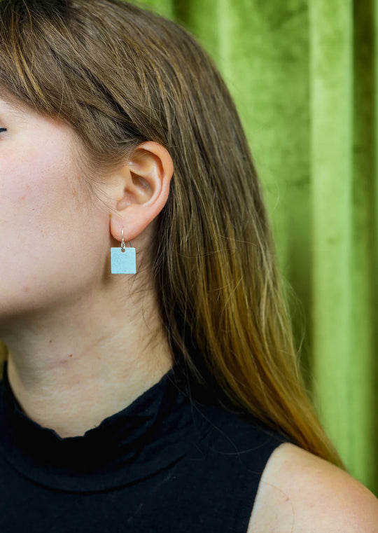 Square Drop Silver Earrings