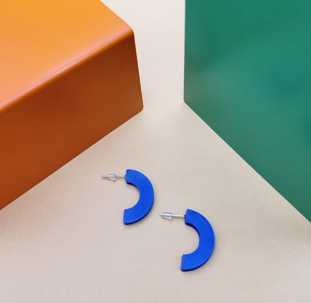 Navy Blue Curve Studs Earrings by Will Sharp