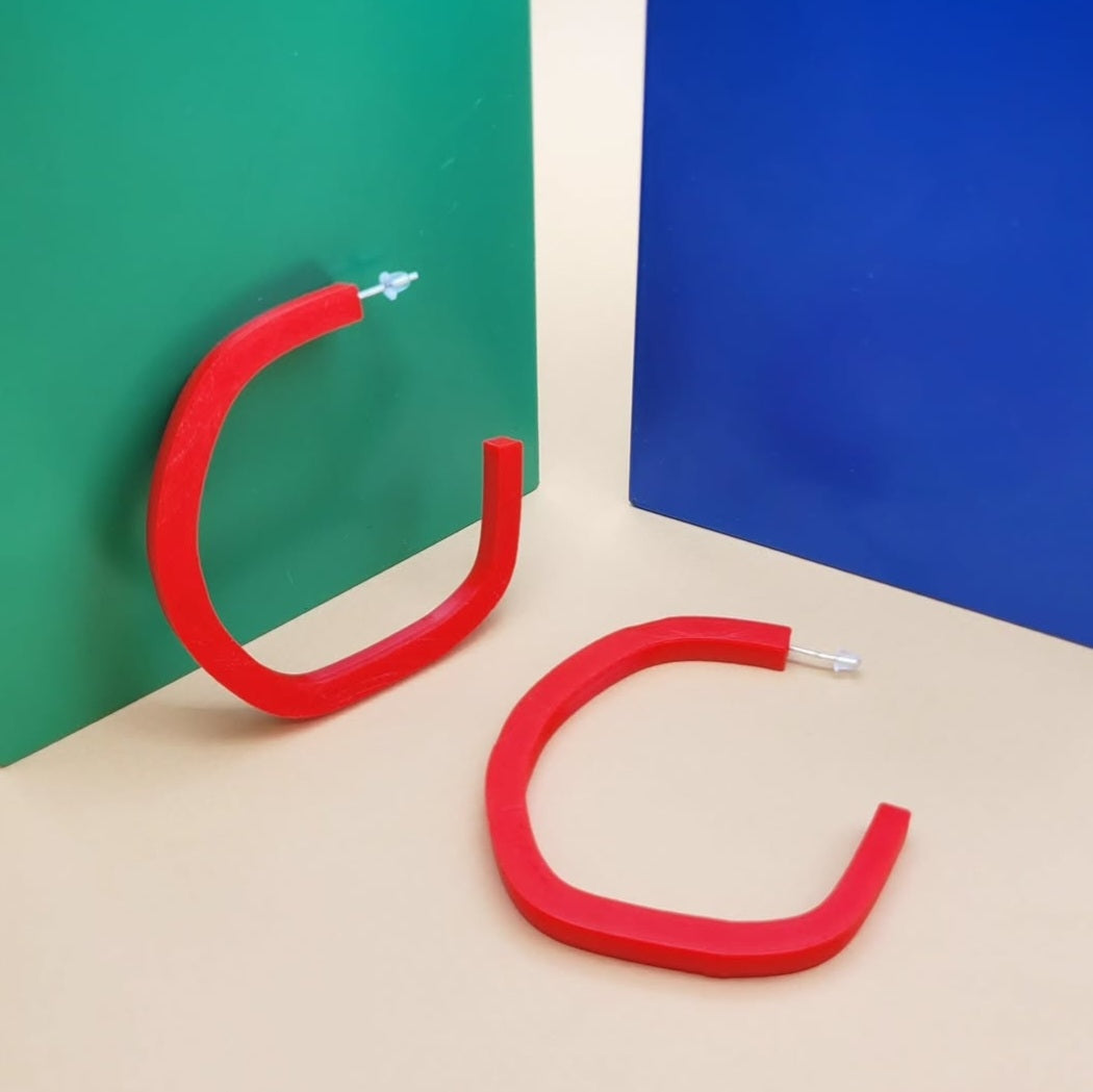 Red Irregular Hoop Earrings by Will Sharp