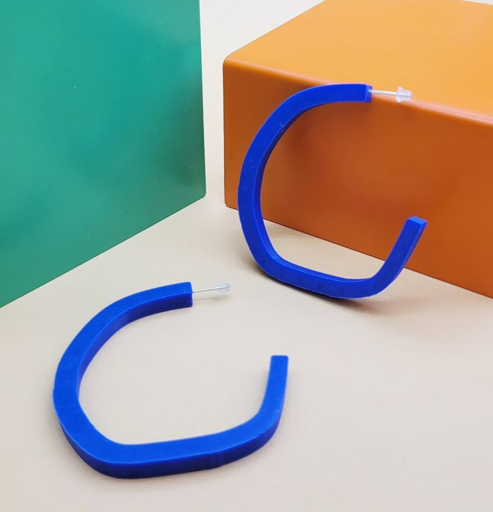 Navy Blue Irregular Hoop Earrings by Will Sharp