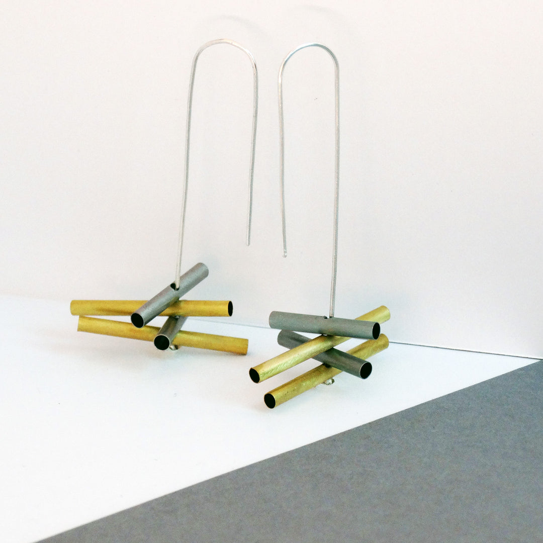 Scaffolding Dangle Earrings by Factory Floor Jewels