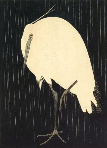 White Heron Standing in the Rain Greetings Card