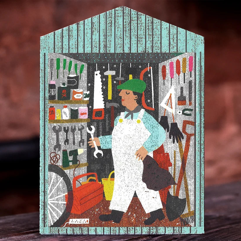 Man in Shed Shaped Card