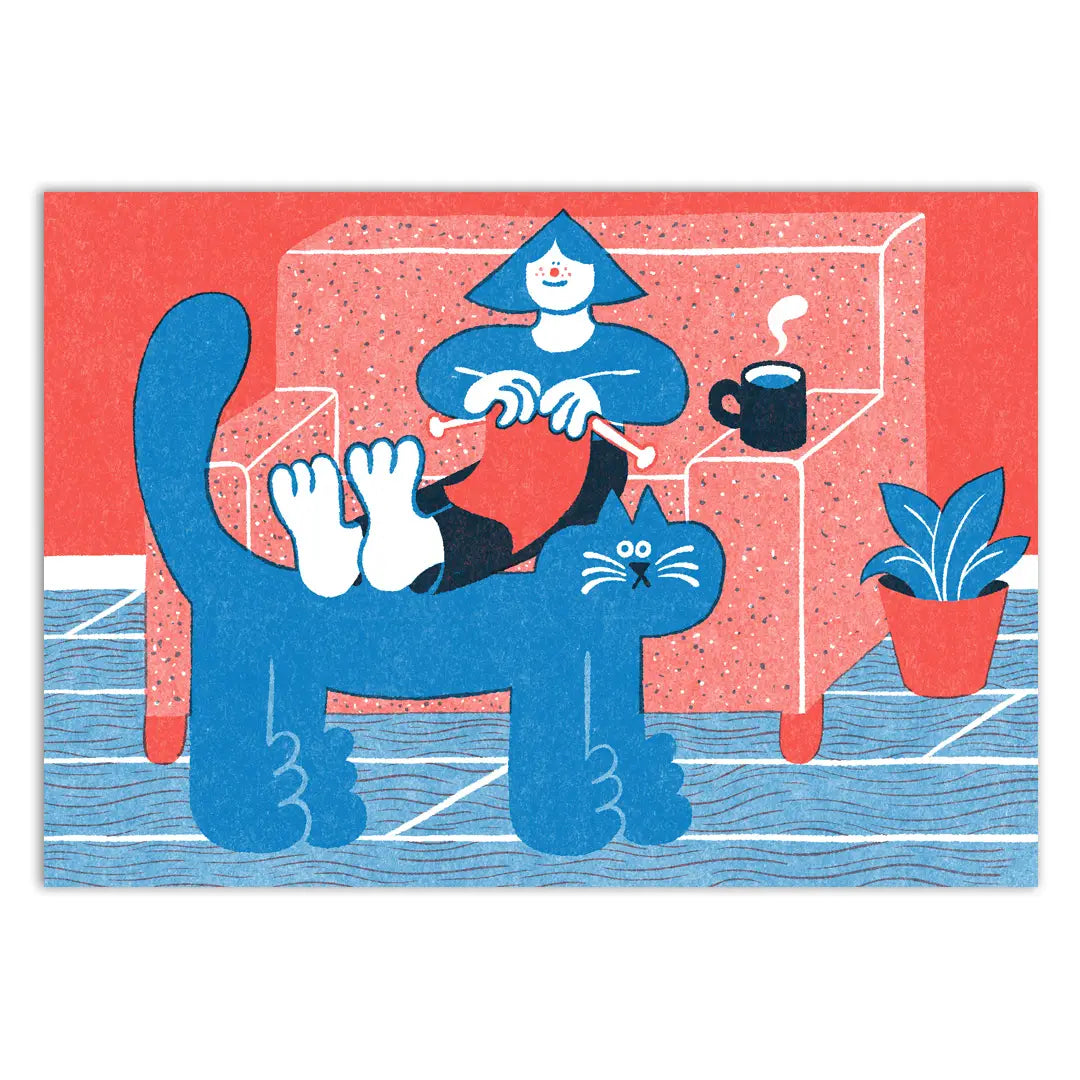 Knitting with Cat Card by Yuk Fun
