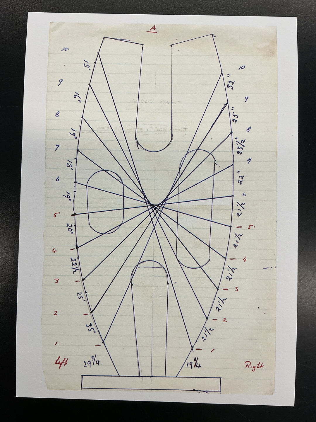 Technical Drawing for Winged Figure A5 Postcard