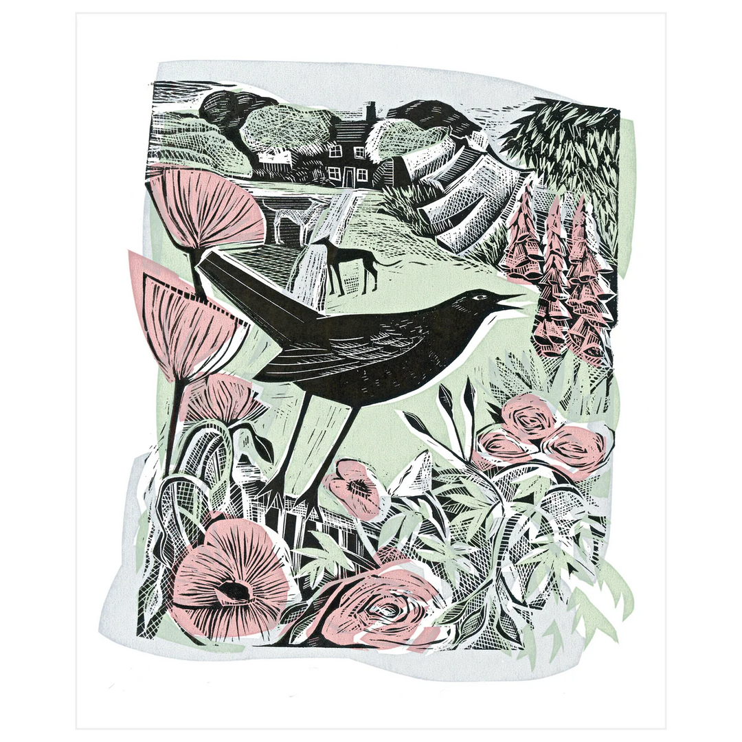 August Blackbird Greetings Card