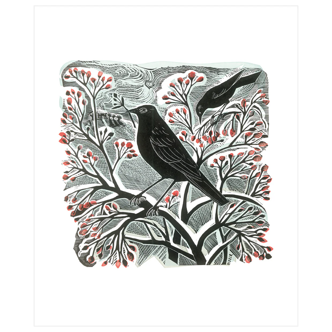 Blackbird & Berries Greetings Card