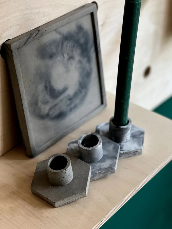 Candlestick Holder Hex Concrete and Cacti