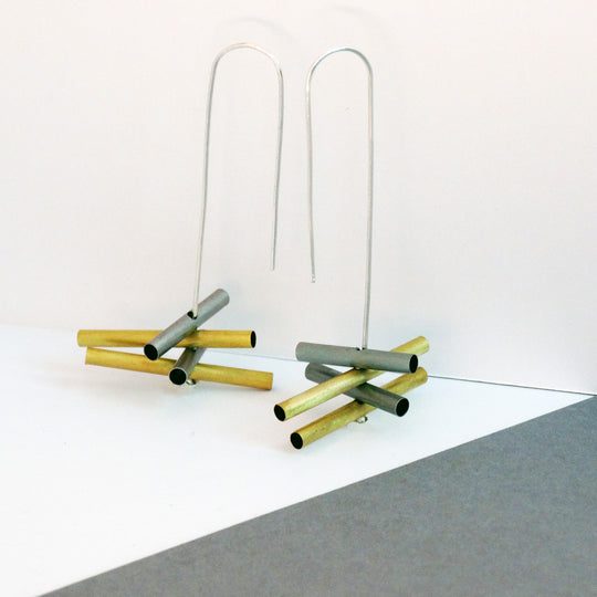 Scaffolding Dangle Earrings by Factory Floor Jewels