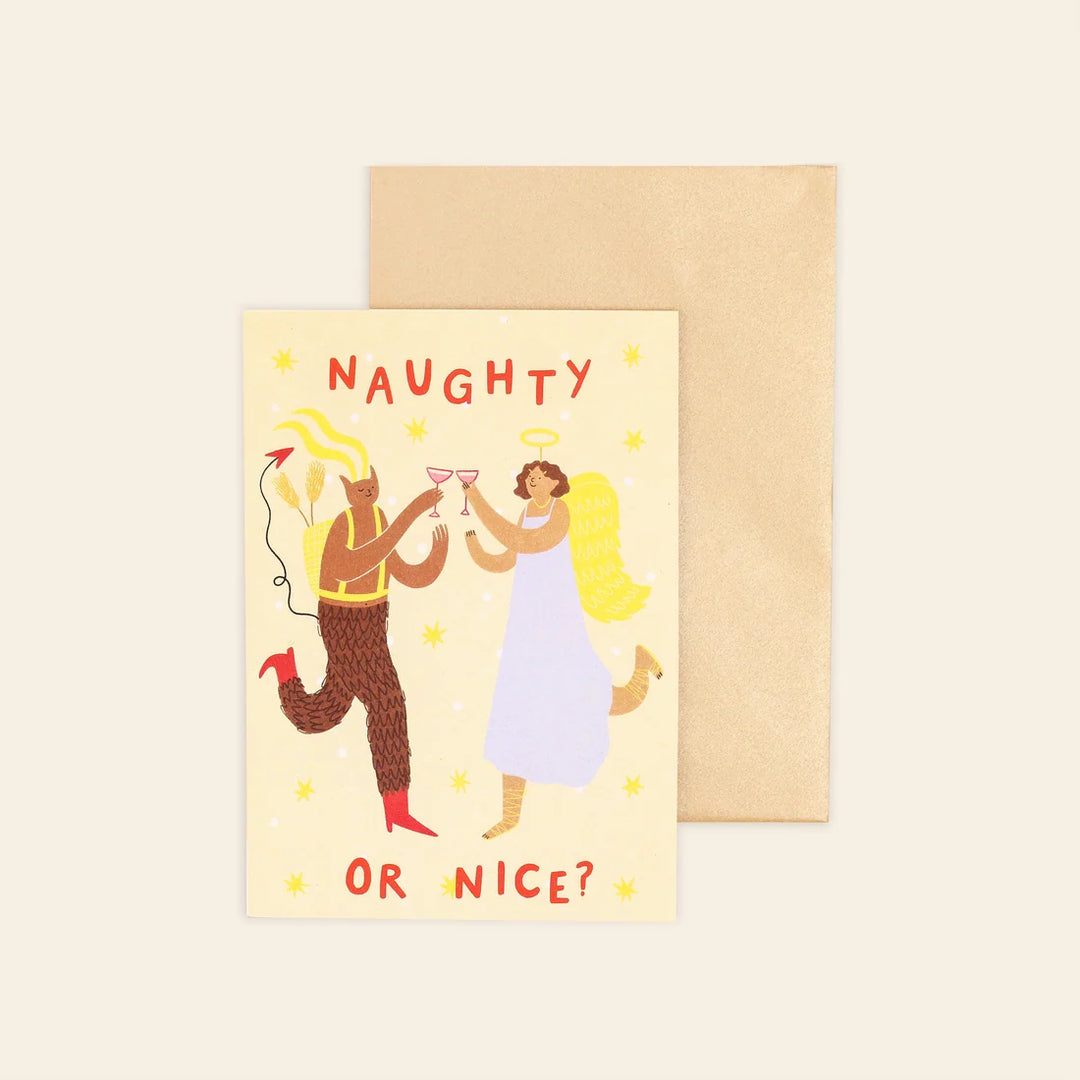 Naughty or Nice Christmas Card by Little Black Cat Illustrations