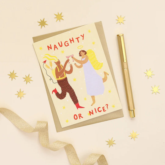 Naughty or Nice Christmas Card by Little Black Cat Illustrations