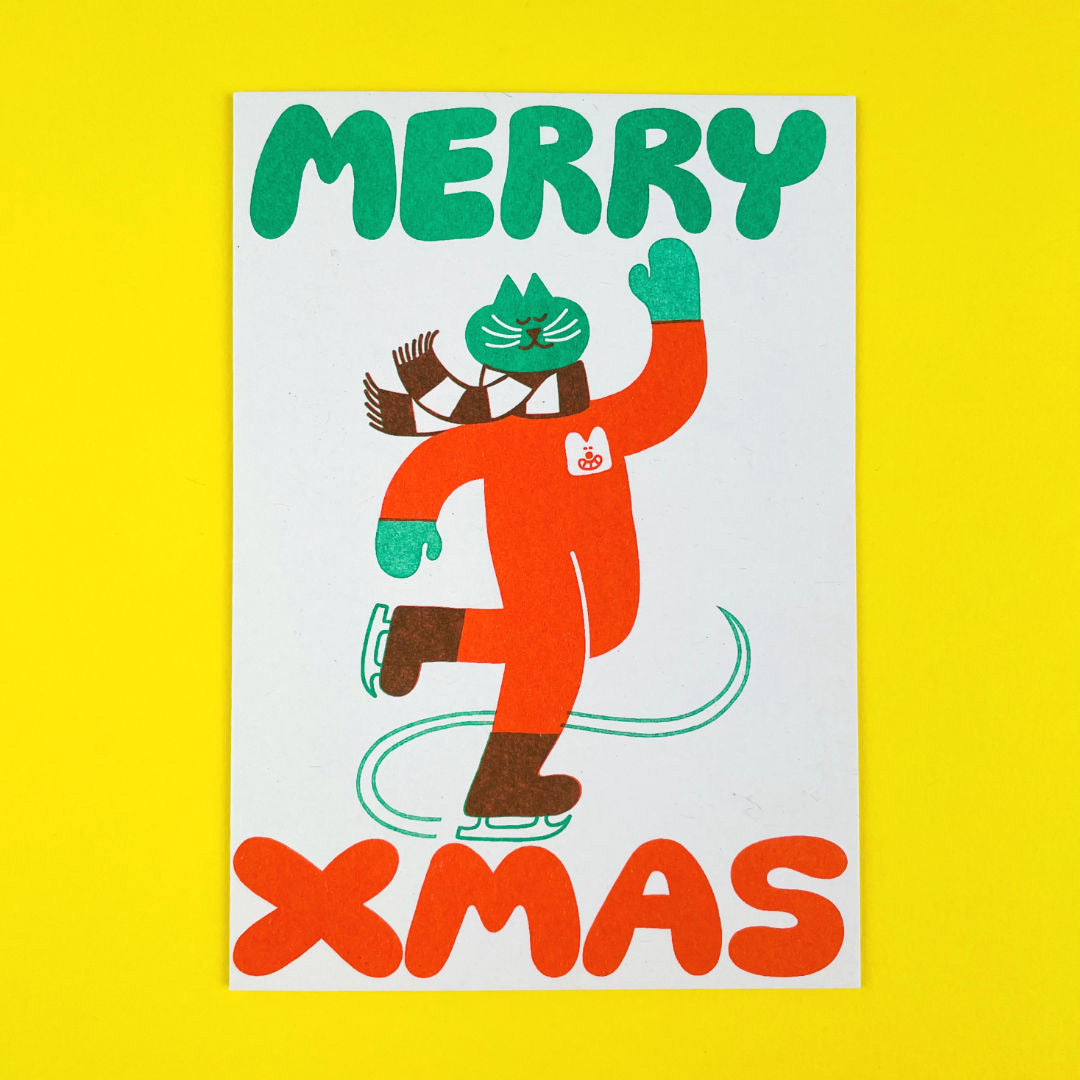 Ice Skating Cat Card by Yuk Fun