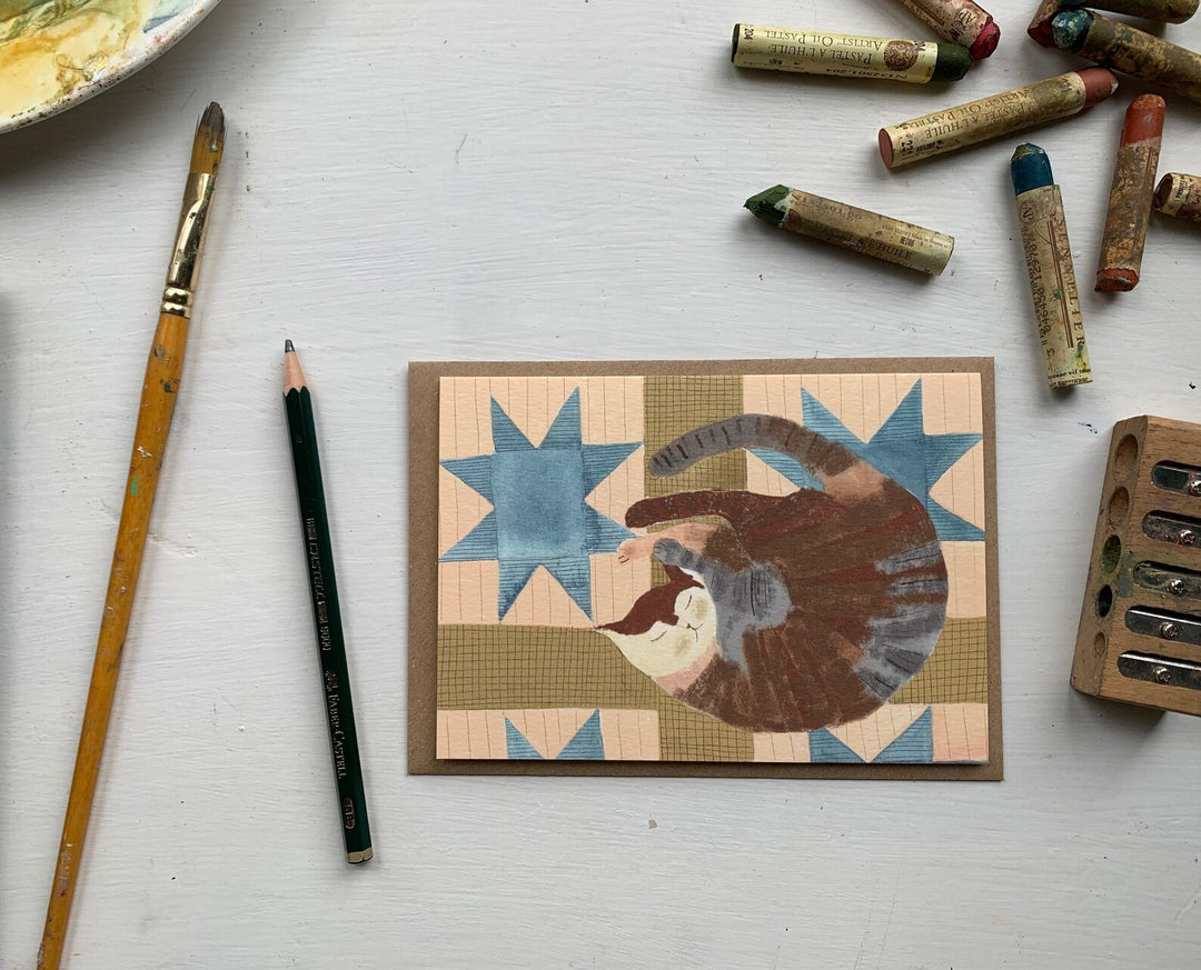 Blue Star Cat Greetings Cards by Nicola Clarke