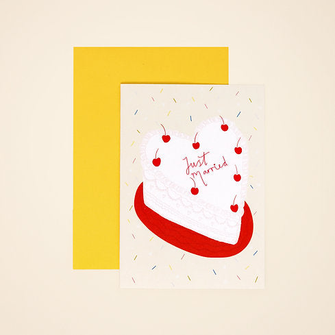 Just Married Cake Greetings Card byLittle Black Cat Illustrated