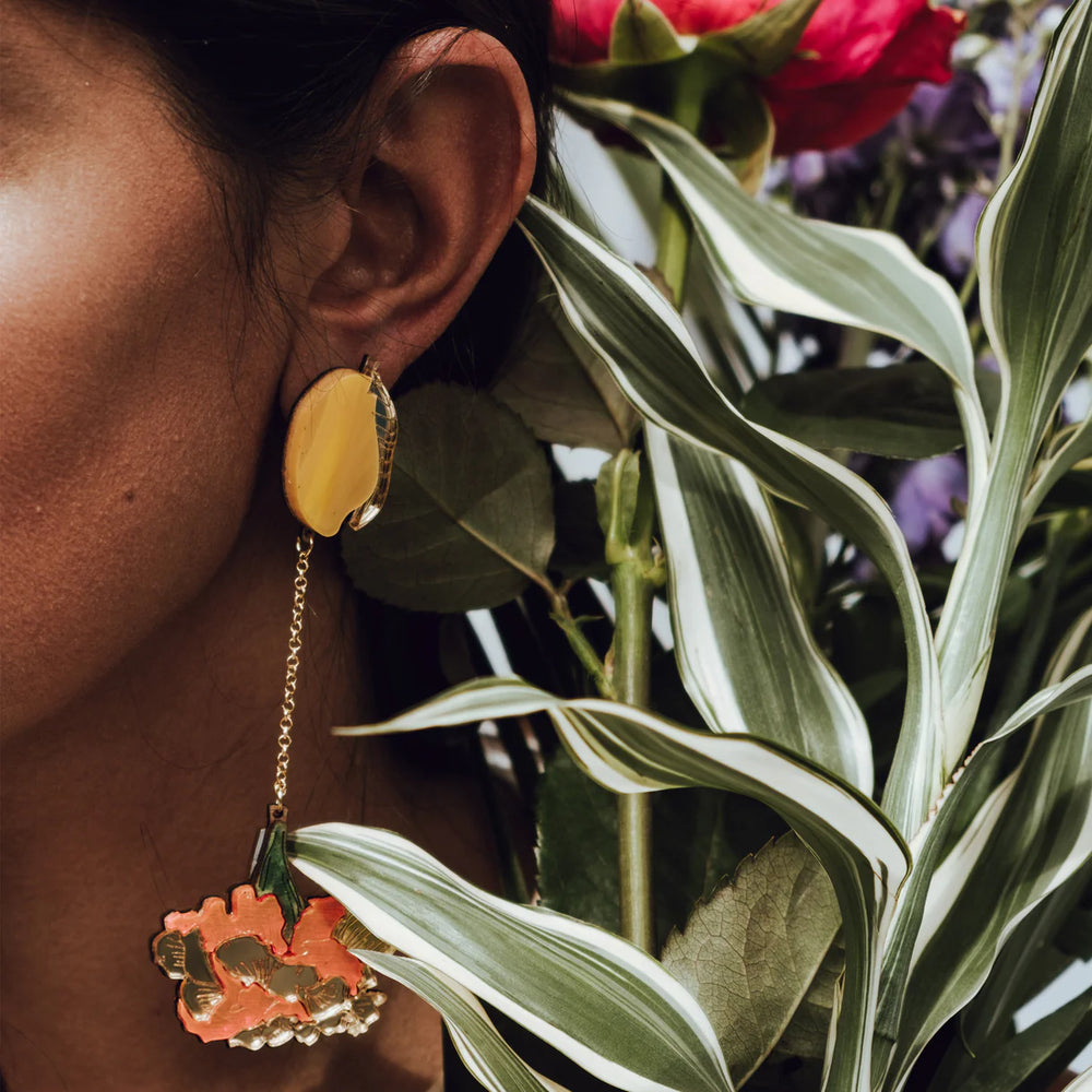 Hanging Mangoes & Marigold Earrings by Anisha Parmar