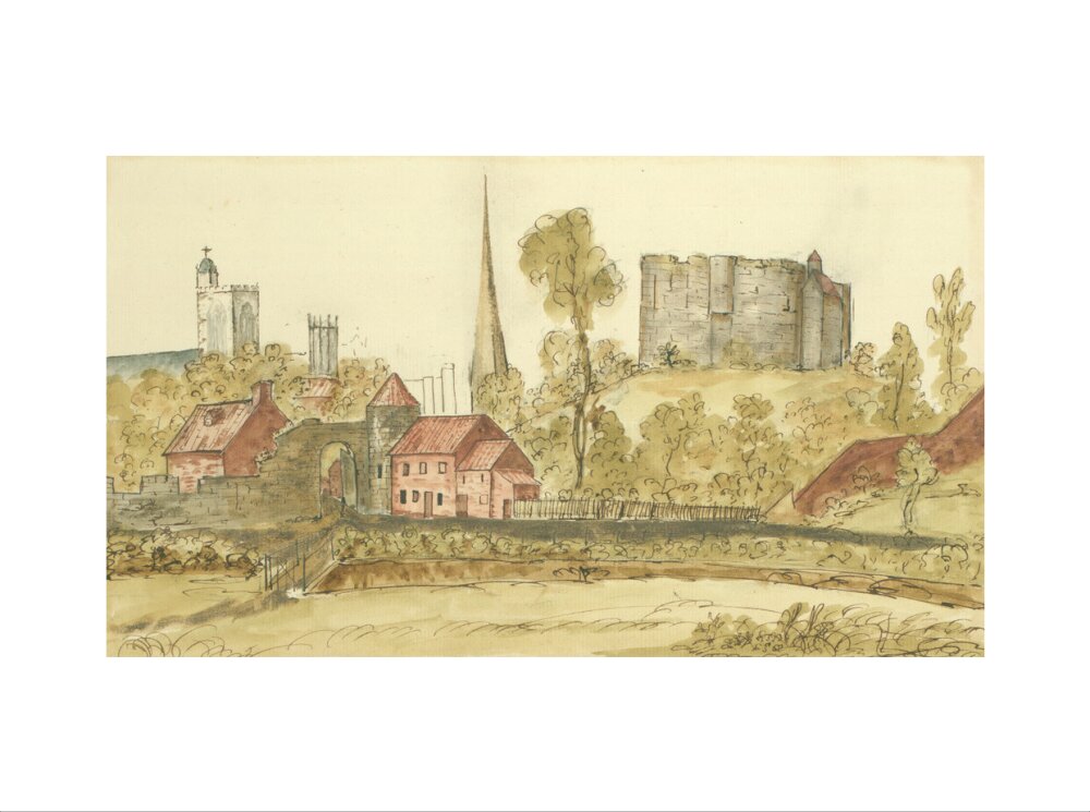View towards Castlegate Postern and Clifford's Tower in the City of York taken from St. George's Field, 1774