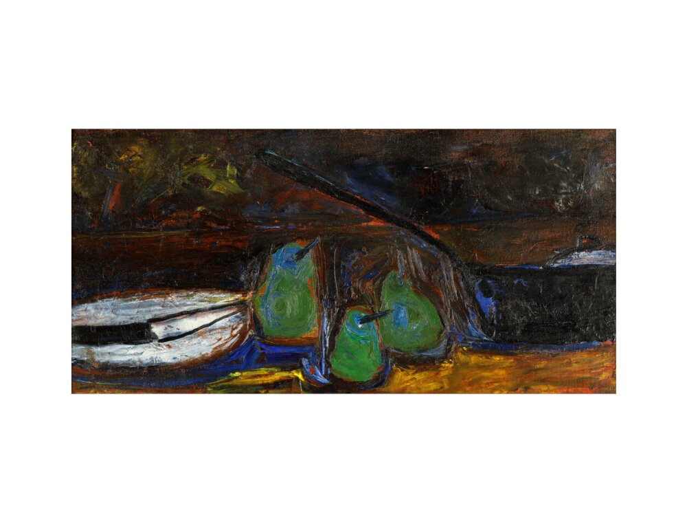 William Scott, Three Pears, Pan, Plate and Knife, 1955