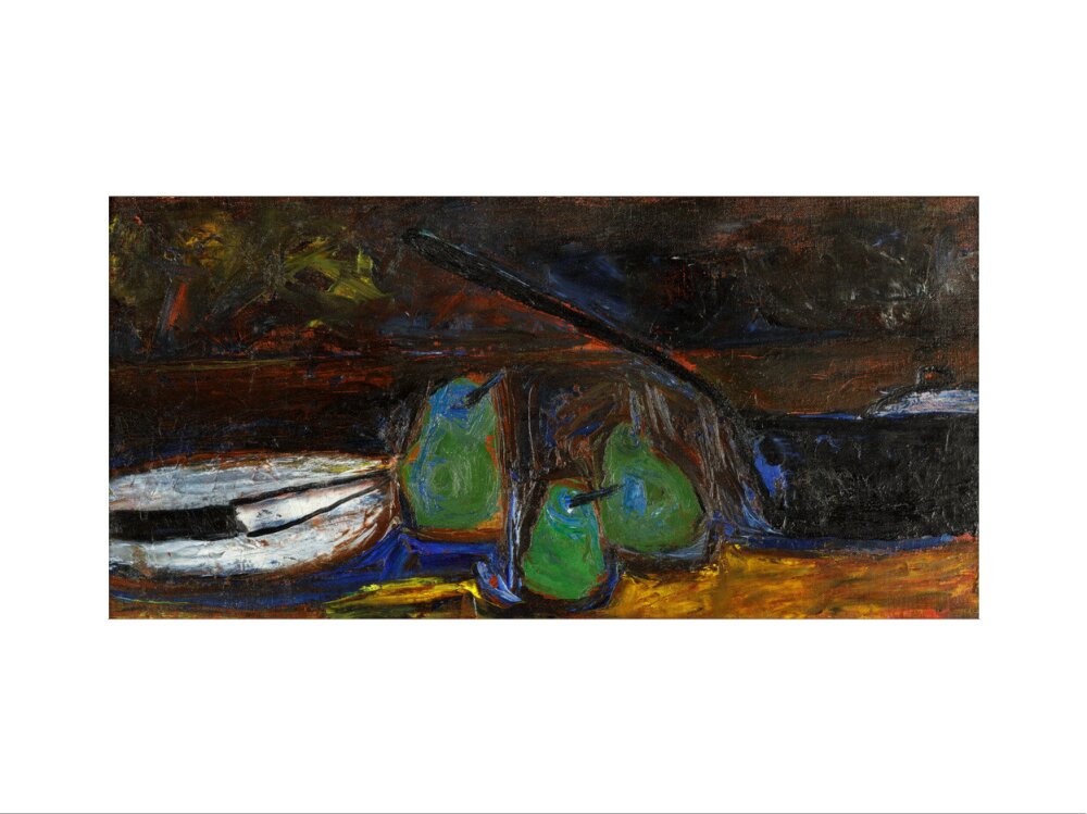 William Scott, Three Pears, Pan, Plate and Knife, 1955