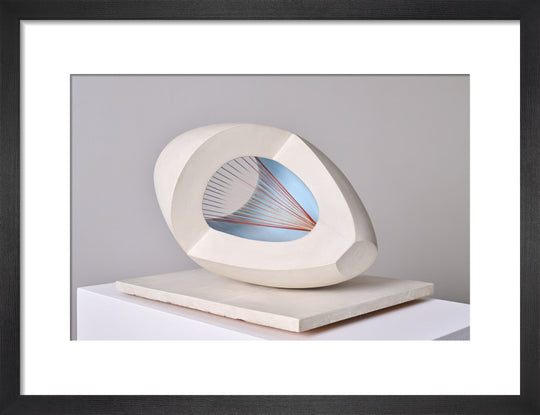 Barbara Hepworth, Sculpture with Colour (Oval Form) Pale Blue and Red, 1943, painted wood and strings.