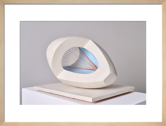 Barbara Hepworth, Sculpture with Colour (Oval Form) Pale Blue and Red, 1943, painted wood and strings.