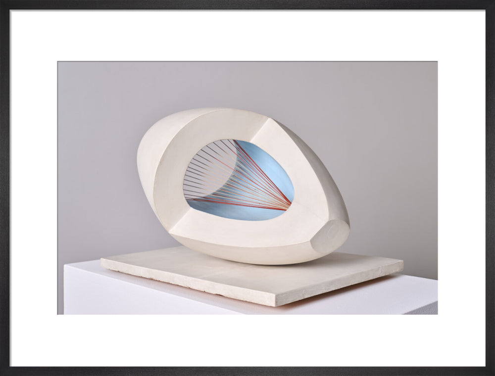 Barbara Hepworth, Sculpture with Colour (Oval Form) Pale Blue and Red, 1943, painted wood and strings.