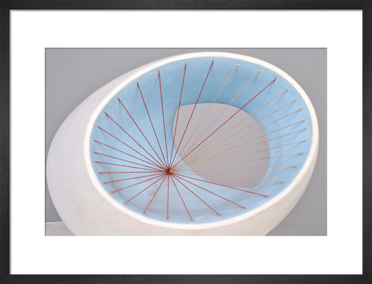 Barbara Hepworth, Sculpture with Colour (Oval Form) Pale Blue and Red, 1943, painted wood and strings.