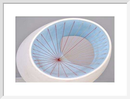 Barbara Hepworth, Sculpture with Colour (Oval Form) Pale Blue and Red, 1943, painted wood and strings.