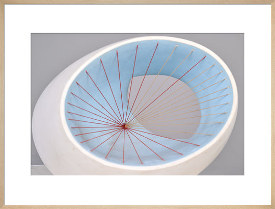 Barbara Hepworth, Sculpture with Colour (Oval Form) Pale Blue and Red, 1943, painted wood and strings.