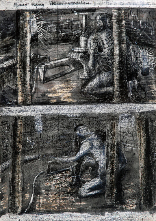 Henry Moore, Miner Using Heading Machine, page from Coalmine Sketchbook, 1942