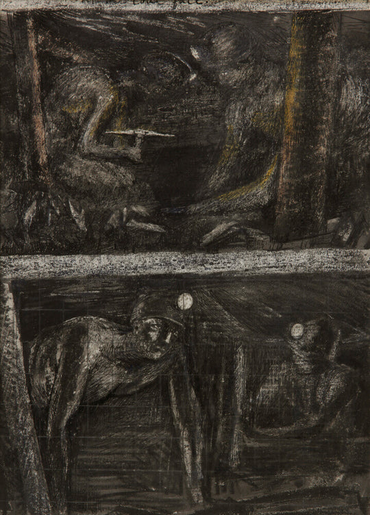 Henry Moore, Miners Working at Coalface and study for 'At the Coalface', page from Coalmine Sketchbook, 1942