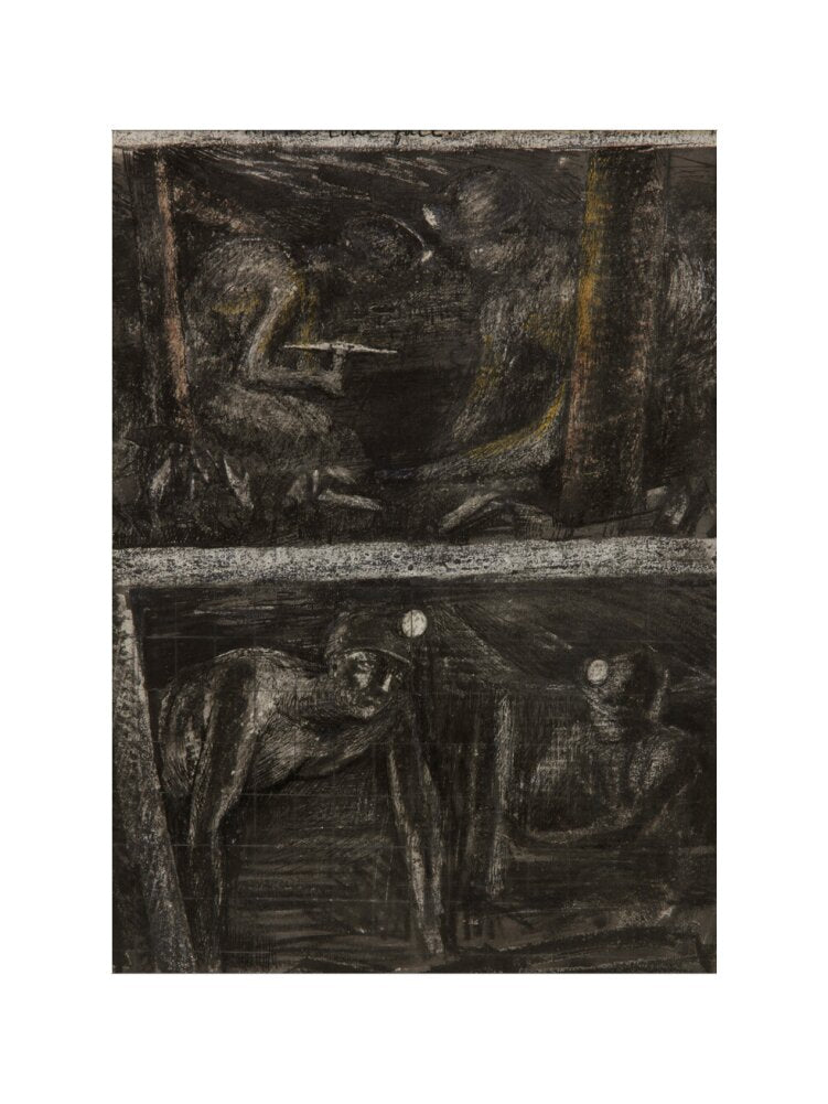 Henry Moore, Miners Working at Coalface and study for 'At the Coalface', page from Coalmine Sketchbook, 1942