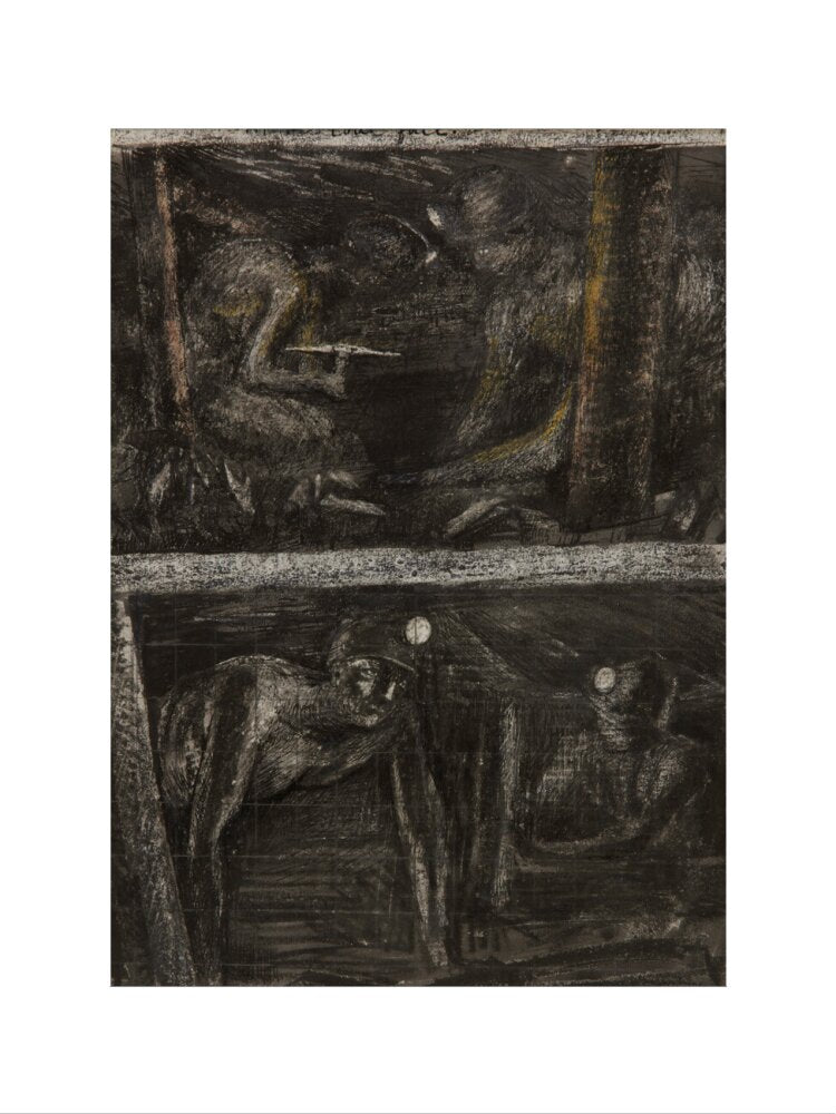 Henry Moore, Miners Working at Coalface and study for 'At the Coalface', page from Coalmine Sketchbook, 1942
