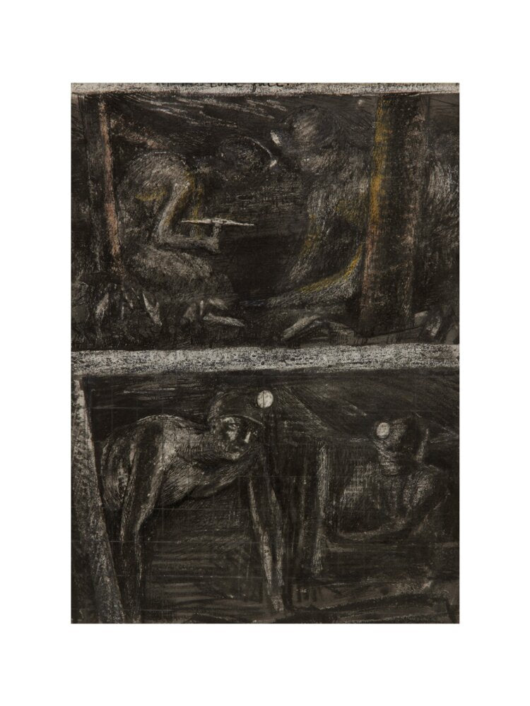 Henry Moore, Miners Working at Coalface and study for 'At the Coalface', page from Coalmine Sketchbook, 1942