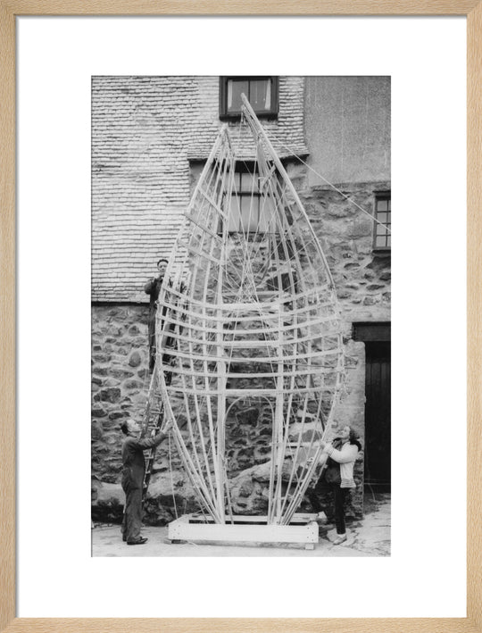 Barbara Hepworth working on the first stage of Winged Figure prototype, 1962.