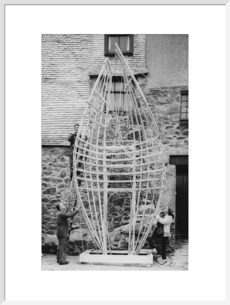 Barbara Hepworth working on the first stage of Winged Figure prototype, 1962.