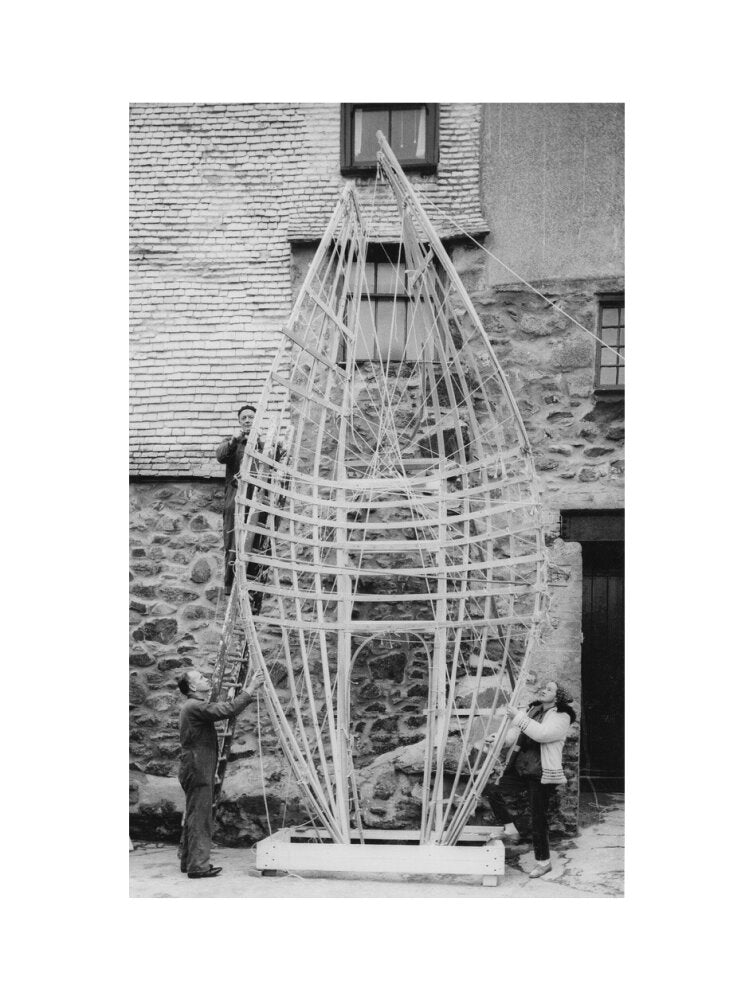 Barbara Hepworth working on the first stage of Winged Figure prototype, 1962.