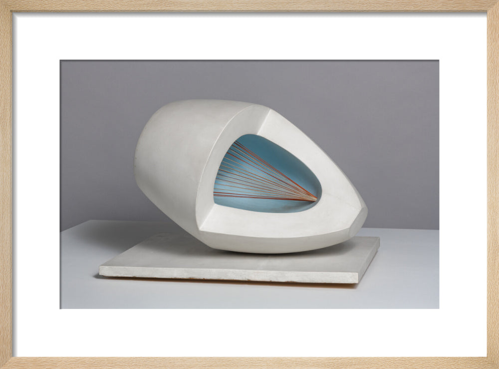 Barbara Hepworth, Sculpture with Colour (Oval Form) Pale Blue and Red, 1943, painted wood and strings. (art print, small, natural)
