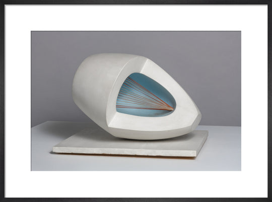Barbara Hepworth, Sculpture with Colour (Oval Form) Pale Blue and Red, 1943, painted wood and strings. (art print, medium, black)