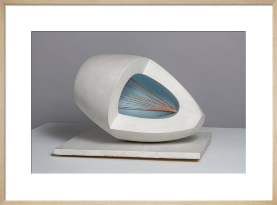 Barbara Hepworth, Sculpture with Colour (Oval Form) Pale Blue and Red, 1943, painted wood and strings. (art print, medium, natural)