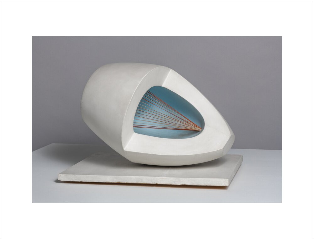 Barbara Hepworth, Sculpture with Colour (Oval Form) Pale Blue and Red, 1943, painted wood and strings. (art print, large, unframed)