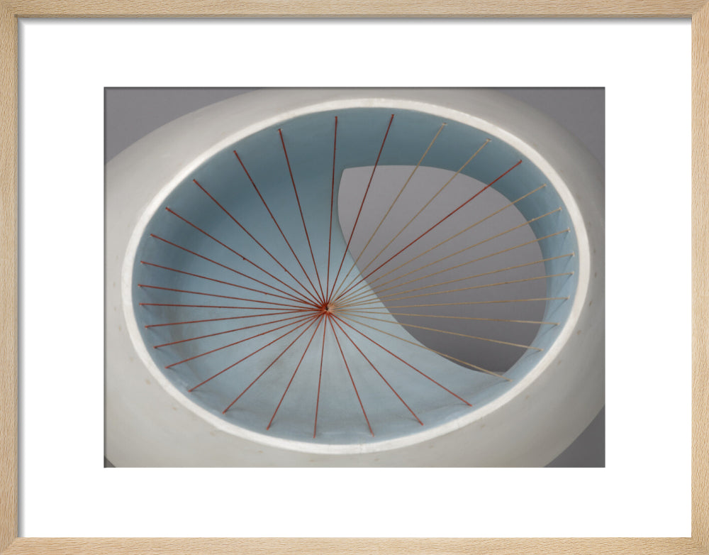 Barbara Hepworth, Sculpture with Colour (Oval Form) Pale Blue and Red, 1943, painted wood and strings. (art print, small, natural)