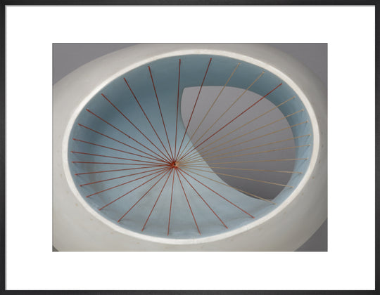 Barbara Hepworth, Sculpture with Colour (Oval Form) Pale Blue and Red, 1943, painted wood and strings. (art print, large, black)