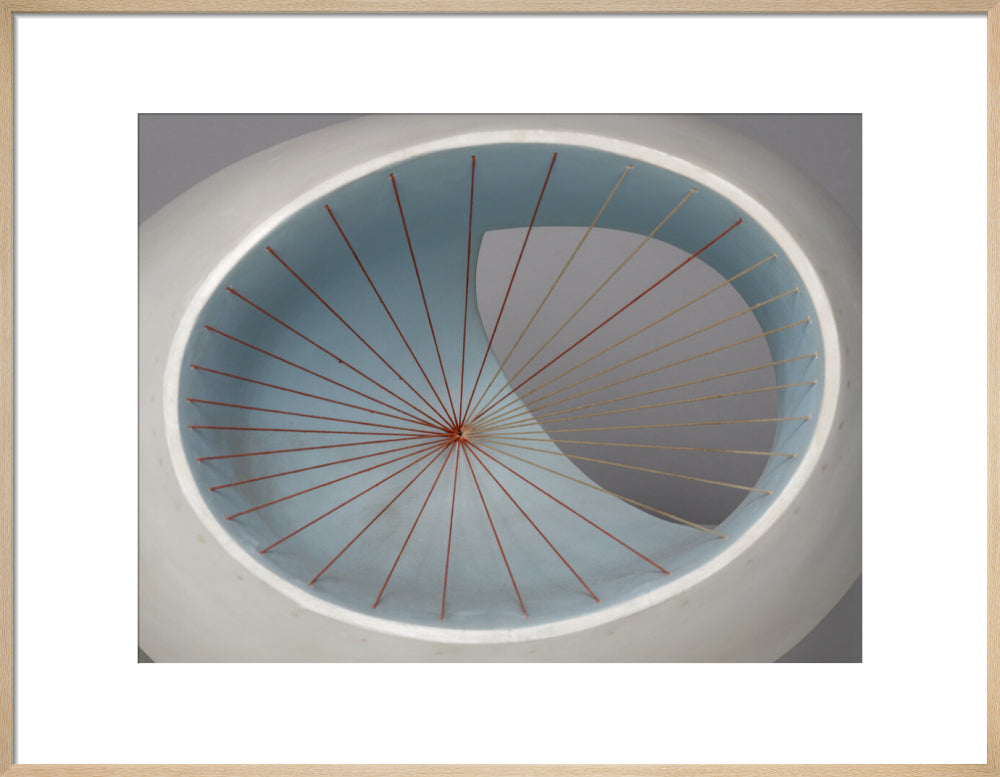 Barbara Hepworth, Sculpture with Colour (Oval Form) Pale Blue and Red, 1943, painted wood and strings. (art print, large, natural)