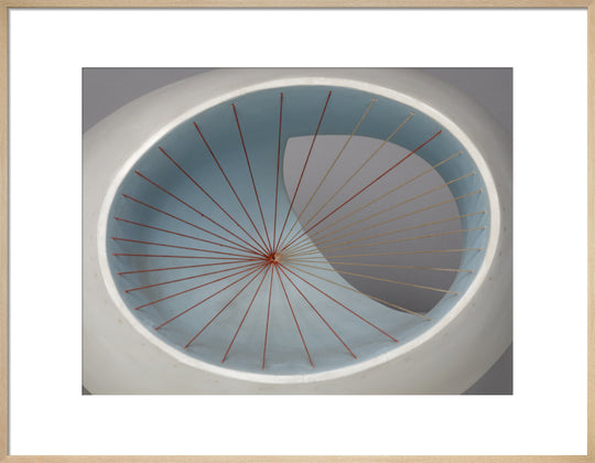 Barbara Hepworth, Sculpture with Colour (Oval Form) Pale Blue and Red, 1943, painted wood and strings. (art print, large, natural)