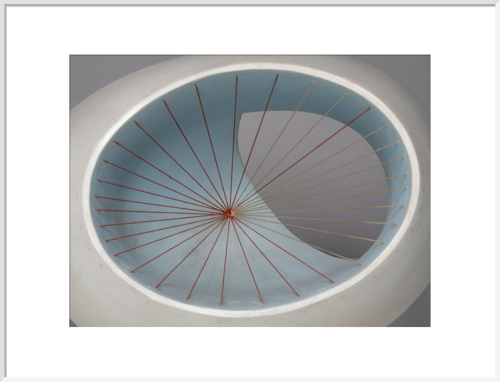 Barbara Hepworth, Sculpture with Colour (Oval Form) Pale Blue and Red, 1943, painted wood and strings. (art print, extra large, white)