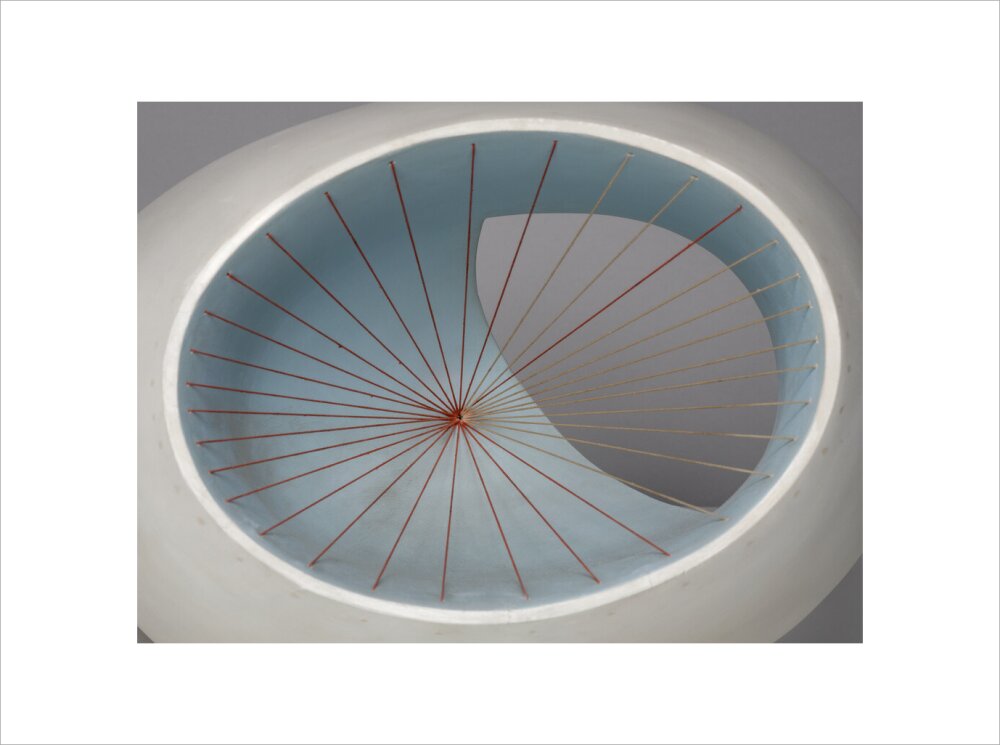 Barbara Hepworth, Sculpture with Colour (Oval Form) Pale Blue and Red, 1943, painted wood and strings. (art print, extra large, unframed)