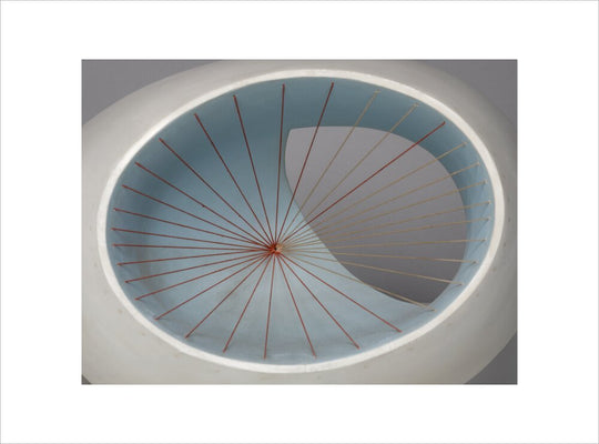 Barbara Hepworth, Sculpture with Colour (Oval Form) Pale Blue and Red, 1943, painted wood and strings. (art print, large, unframed)