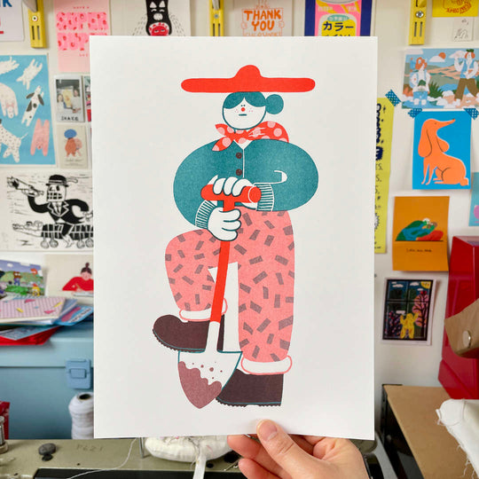 Digging Riso Print by Yuk Fun