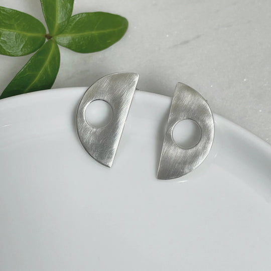 Modernist Silver Semi Circle Studs