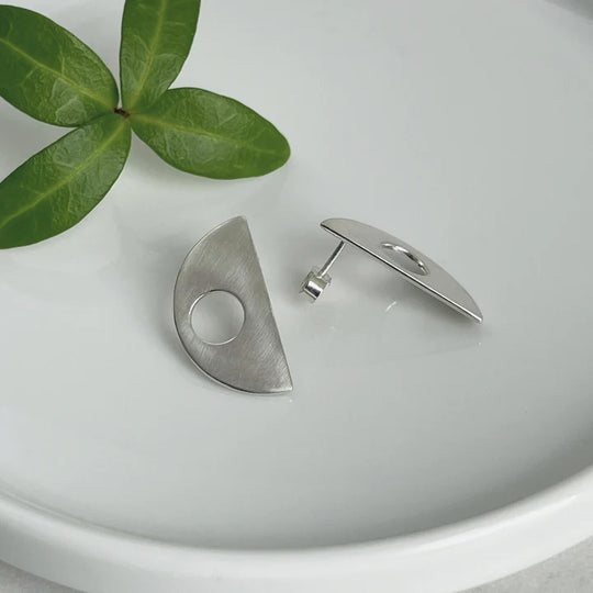 Modernist Silver Semi Circle Studs